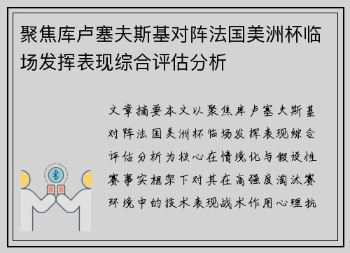 聚焦库卢塞夫斯基对阵法国美洲杯临场发挥表现综合评估分析